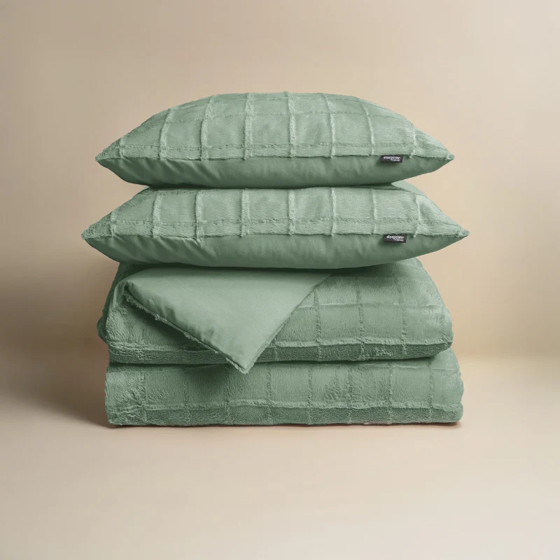 Dekbedovertrek Faux Fur - Check - Groen - Image 3